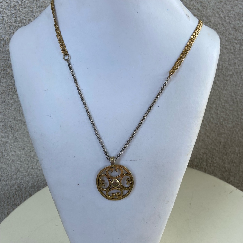Vintage boho brass silver chain pendant necklace
